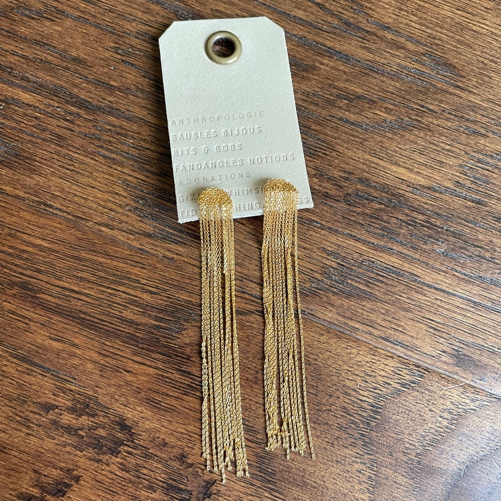 NWT Anthropologie Delicate Tassel Gold Earrings